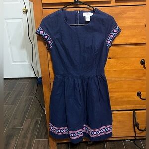 Vineyard Vines Womens Deep Bay Navy Embroidered Fit & Flare Mini Dress Size 0